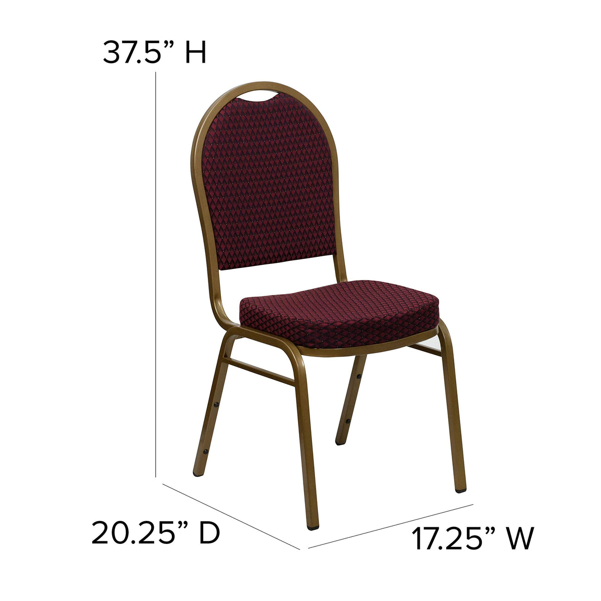 Series Dome Back Stacking Banquet Chair in Burgundy Patterned Fabric - Gold Frame