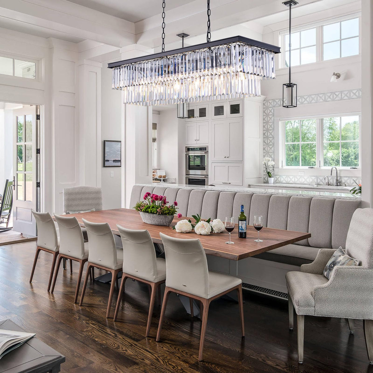 Crystal Chandelier 47-inch, 11-Light Modern Rectangular Black Chandelier Ceiling Hanging, Linear Chandeliers Light