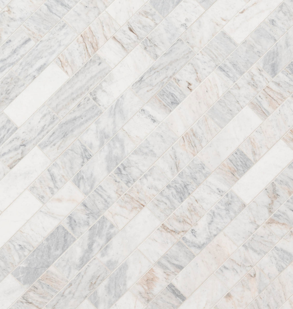 Mesh Mounted Marble Subway Tile | Capri Blue | 11.81" x 11.81"