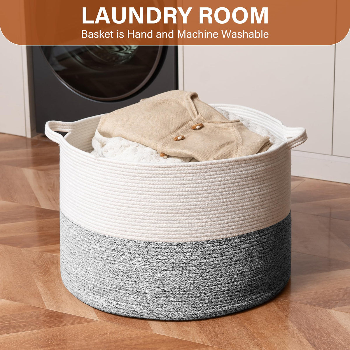 Foldable Laundry Hamper Basket with Collapsible Handle Cotton Rope Soft Woven Fabric Storage Organizer Clothes Toys