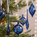 12 Pcs Blue Glass Christmas Ornaments Hand Blown Tree Ornaments