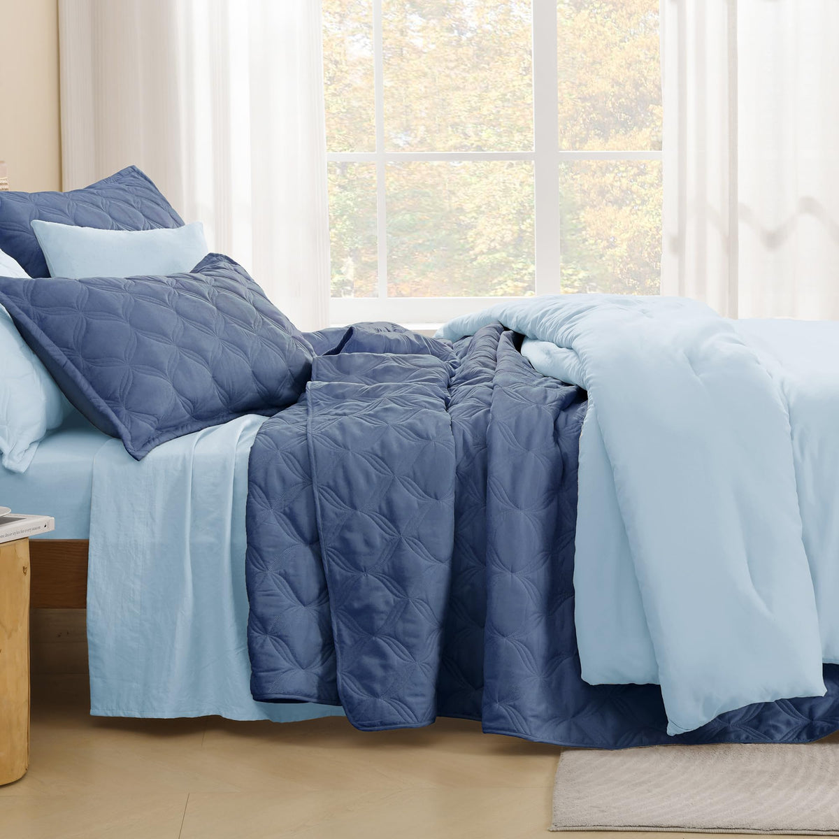 Quilt Bedding Set, 3 Pieces Ocean Blue Bedspreads Set