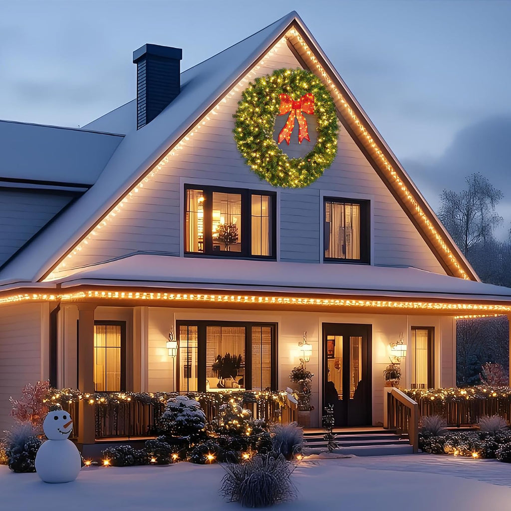 48in Pre-Lit Artificial Christmas Wreath with Bow