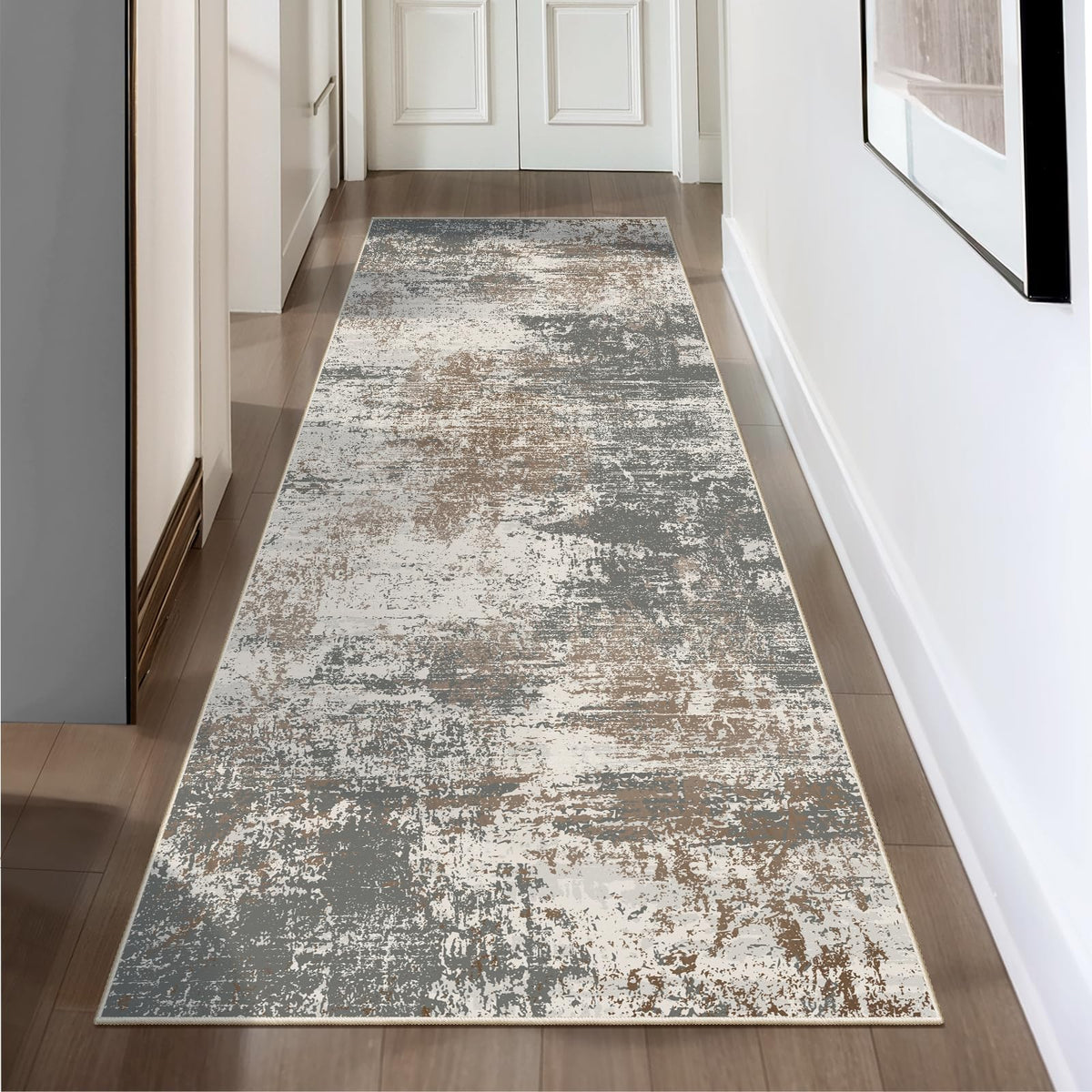 Runner Rug, Modern Abstract Washable Rug Brown