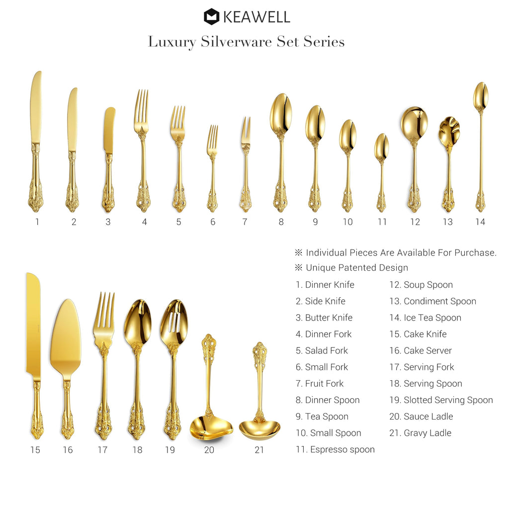 Luxury 45-Piece 18/10 Stainless Steel Flatware Set (Gold)