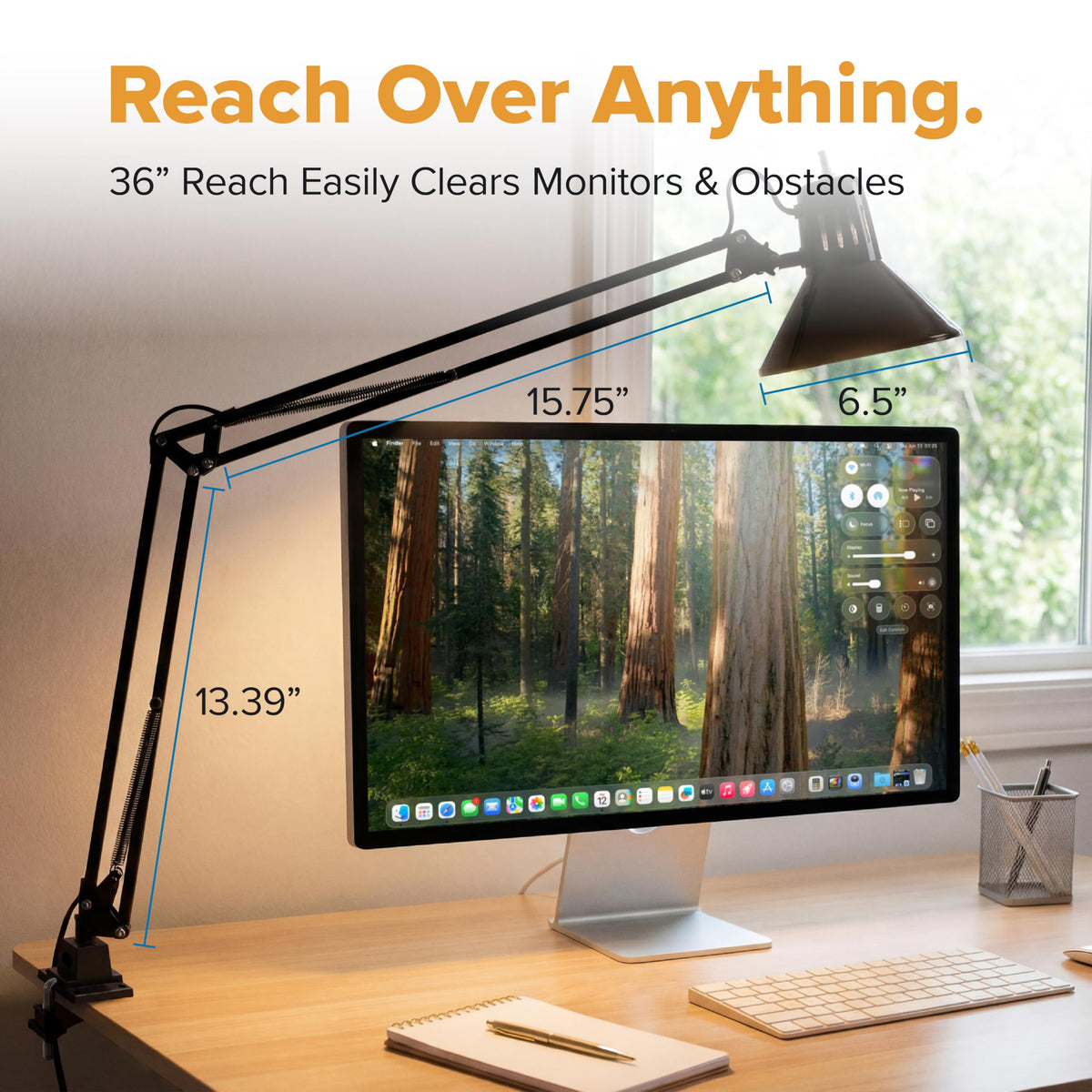 Office VLF100 LED Swing Arm Desk Lamp with Clamp Mount, 36" Reach, Includes LED Bulb,Black
