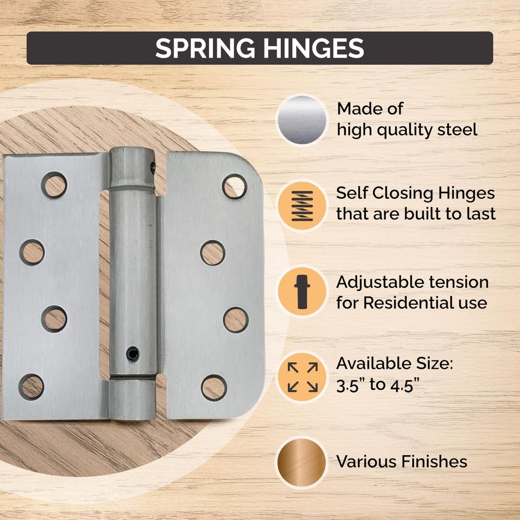 Self Closing Spring Door Hinges Polished Chrome 4 Inch - 5/8 Square 6-Pack