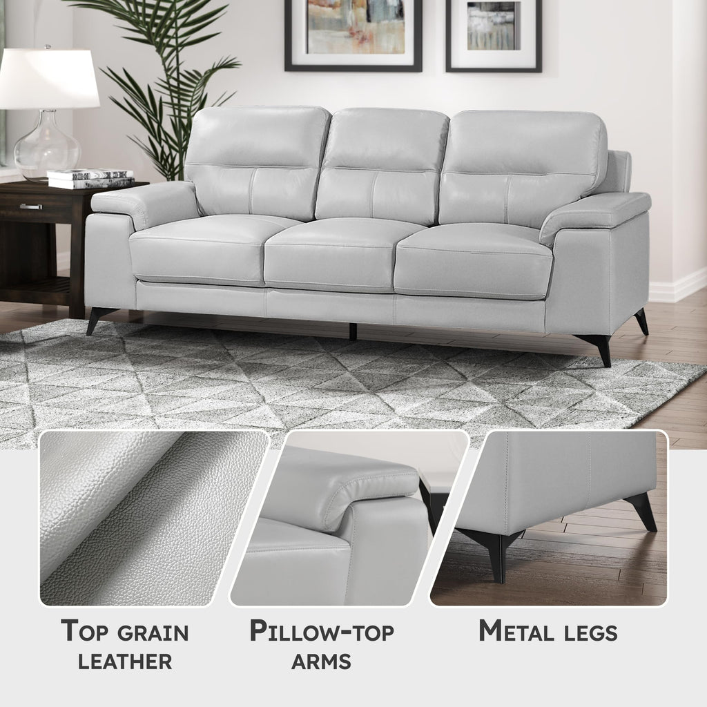 Leather Match Upholstered Oversized Sofa, Silver Gray