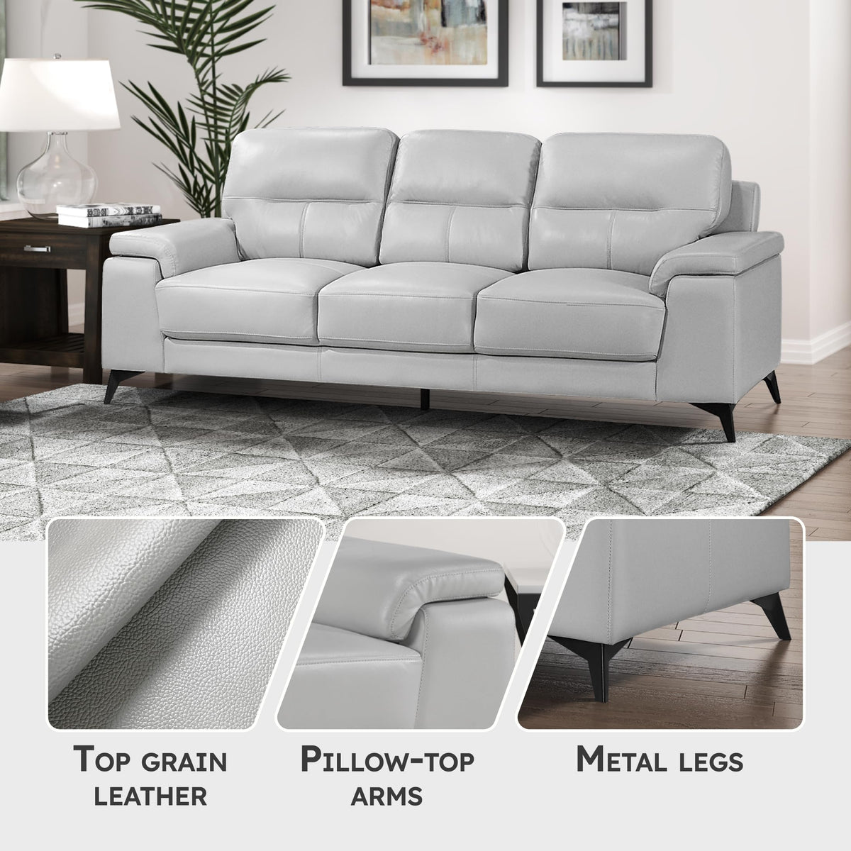 Leather Match Upholstered Oversized Sofa, Silver Gray