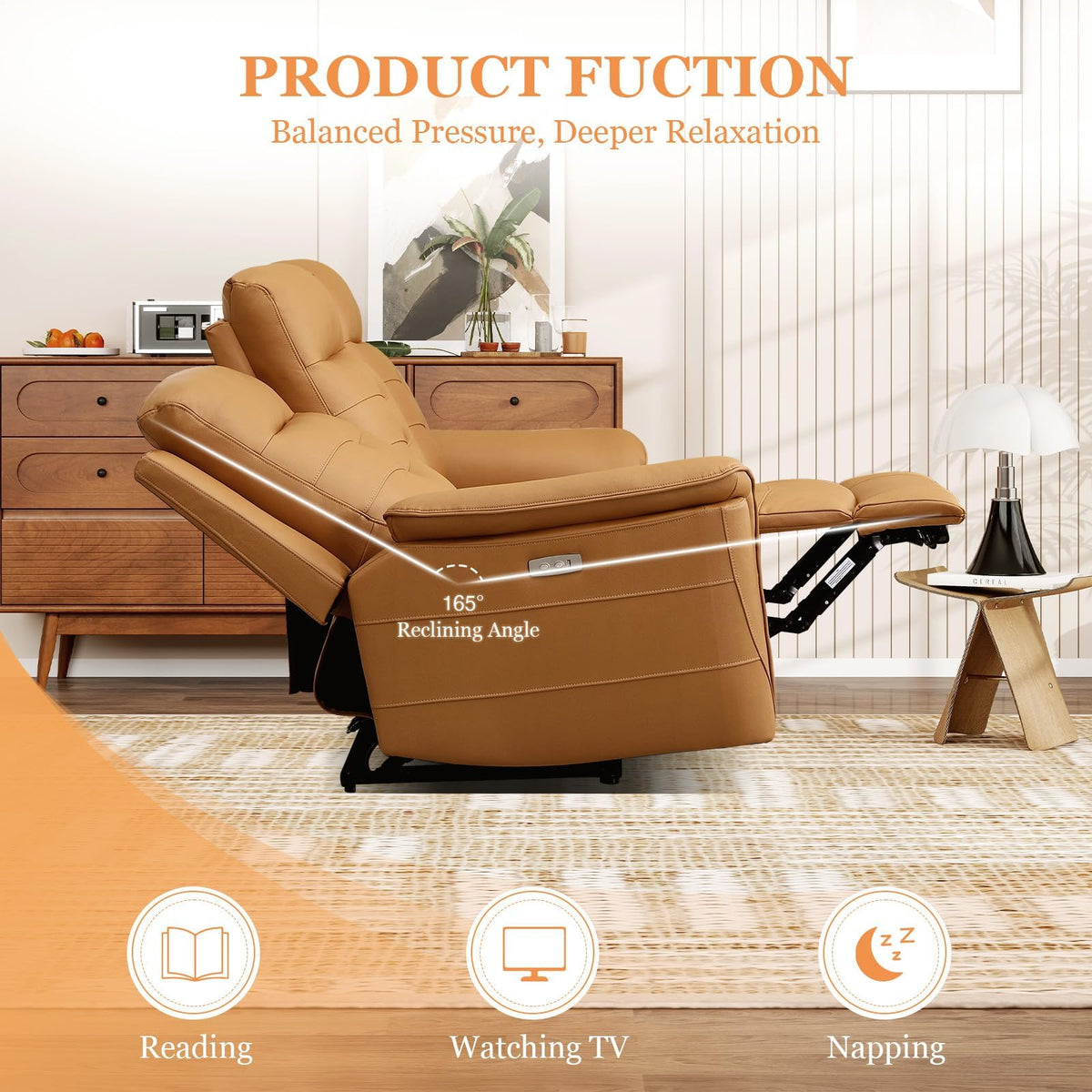 2 Piece Power Faux Leather Recliner Sofa Set, Reclining Living Room Furniture Set, Included Recliner Chair and 3 Seat