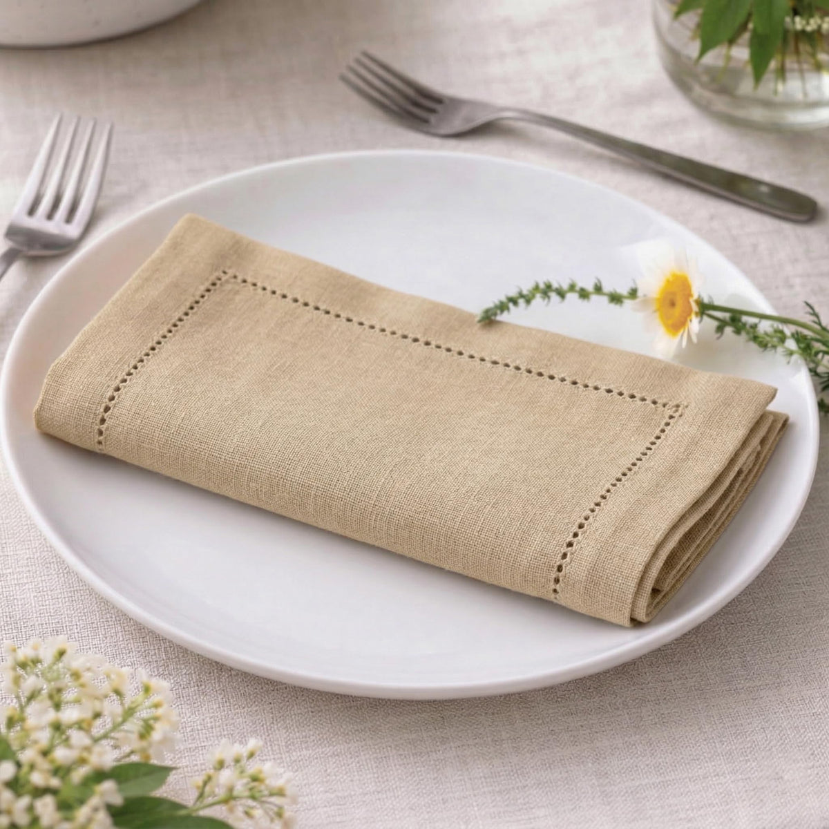 Beige Cotton Cloth Dinner Napkins Set of 12-18x18 Inch