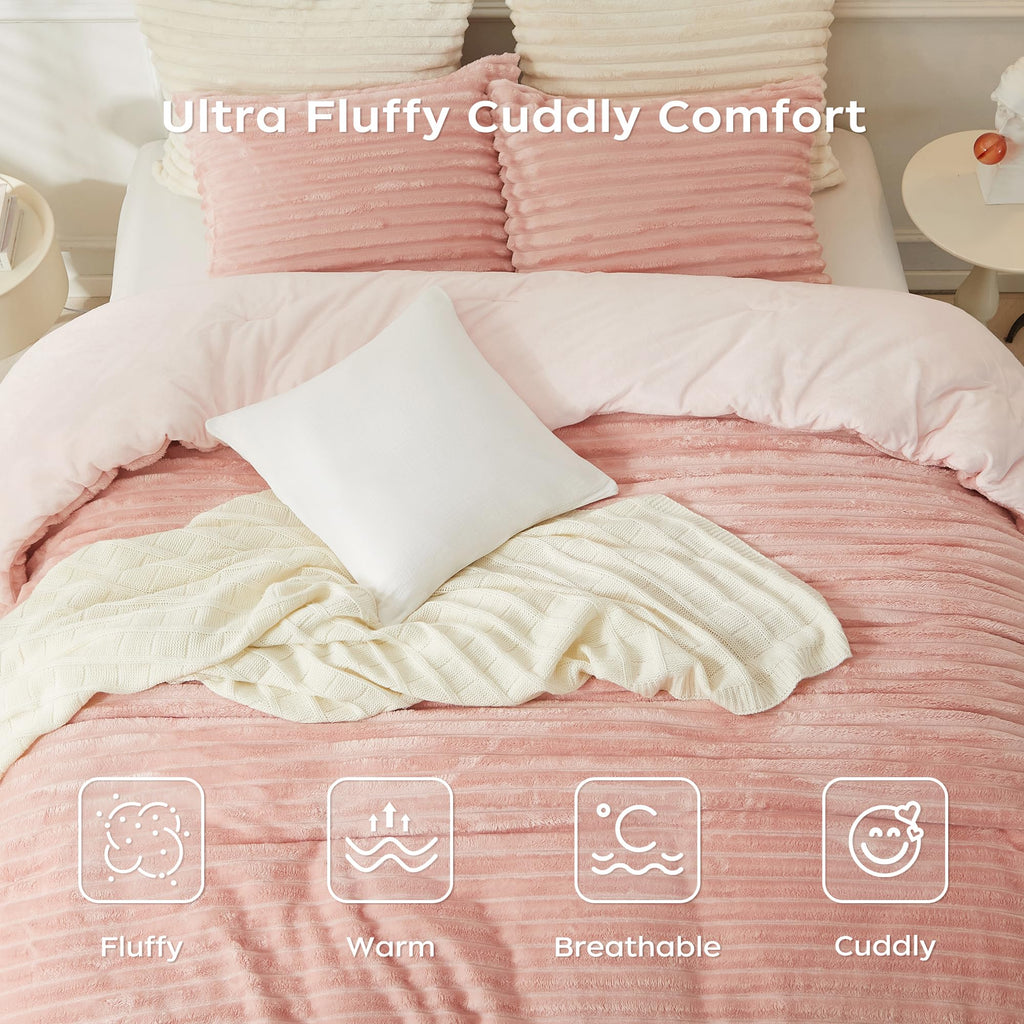 Flannel Comforter Set, Thick, Fluffy & Warm Bedding, 3-Piece