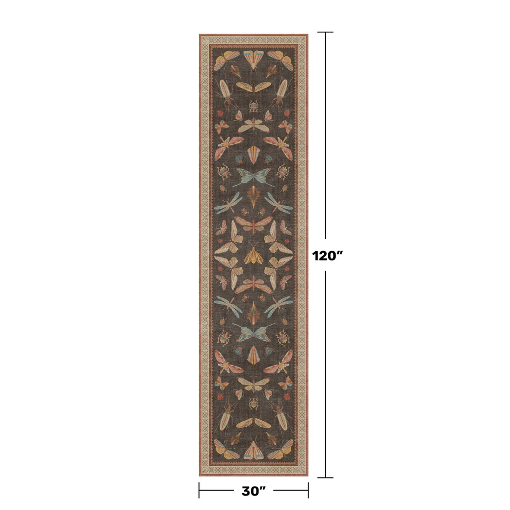 Long Runner Rug, Washable Non Slip Carpet Floor & Entryway, Orange Brown Whimsical Insect Moth Design