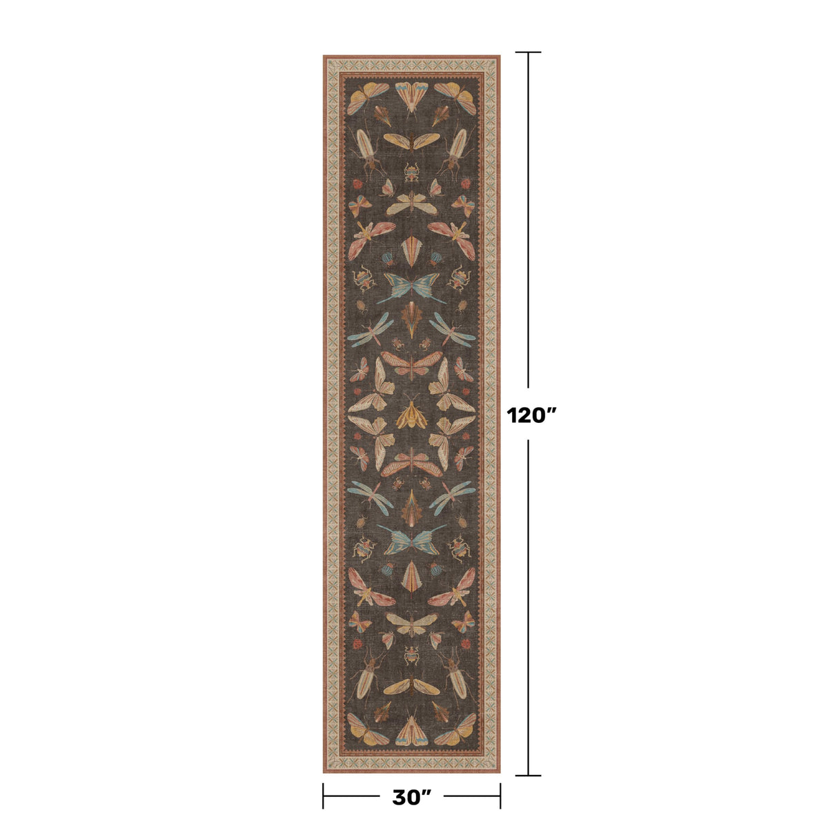 Long Runner Rug, Washable Non Slip Carpet Floor & Entryway, Orange Brown Whimsical Insect Moth Design