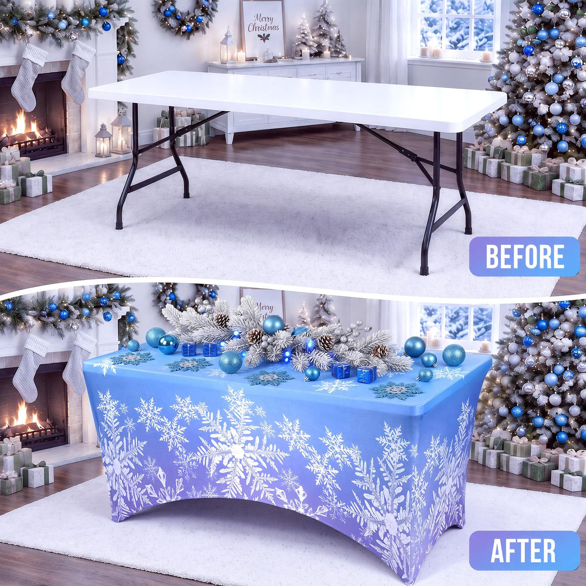 2pcs Winter Snowflake Tablecloth 6ft Blue/Purple Winter Wonderland