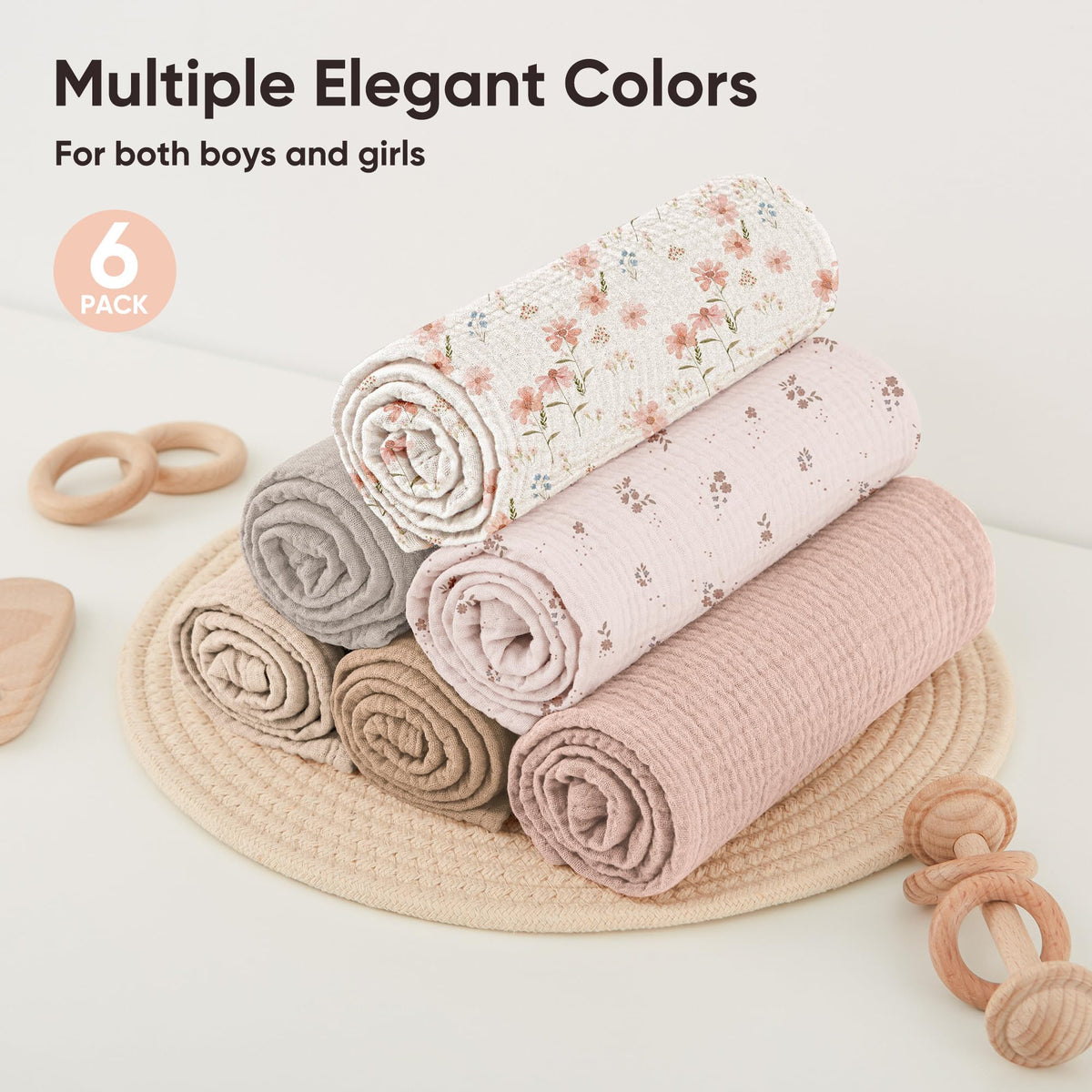 6 Pack Large Muslin Burp Cloths for Baby Boy, Girl, 100% Cotton