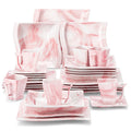 Dinnerware Sets, 30-Piece Pink Plates and Bowls Sets for 6, Porcelain Dinnerware Set with Plates and Bowls, Cups and