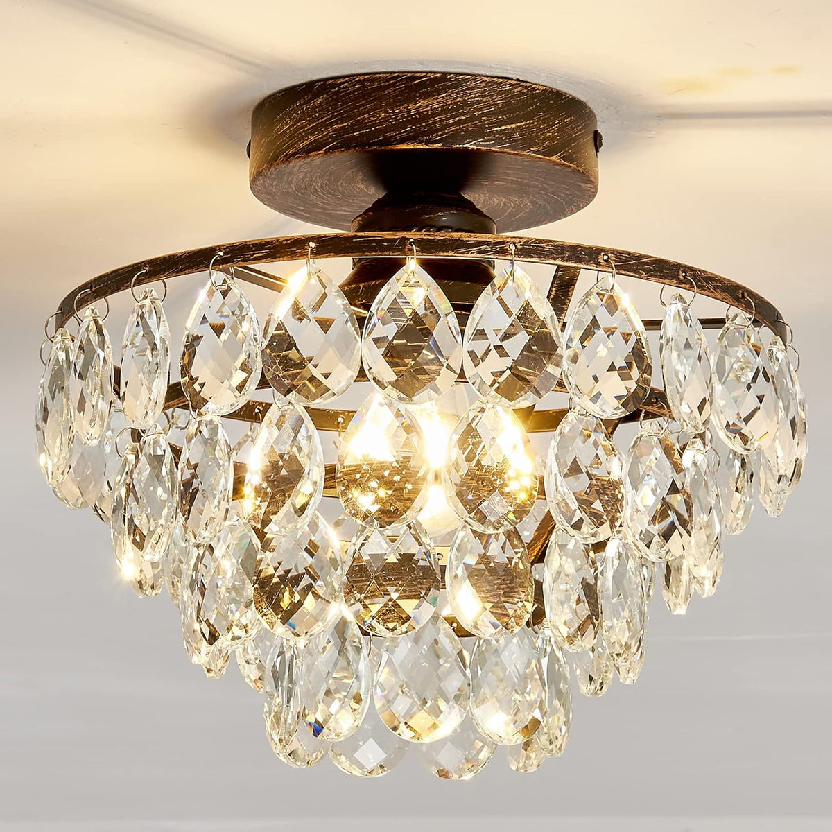 Oil Rubbed Bronze Mini Modern Flush Mount Crystal Chandelier