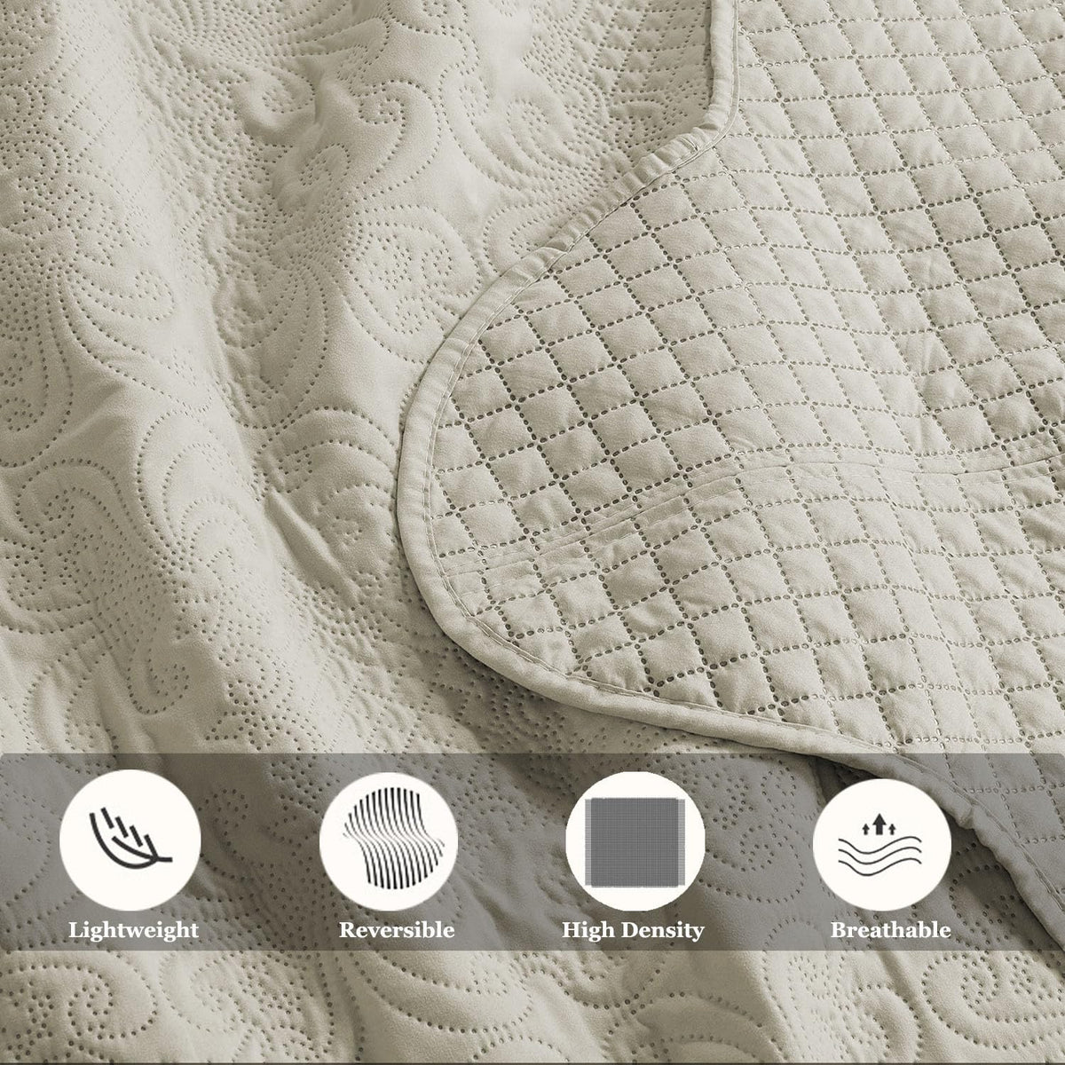 3-Piece Ultrasonic Bedspread Set Coverlet Set Cream Quilt Lightweight Quilt Set Embossed Farmhouse