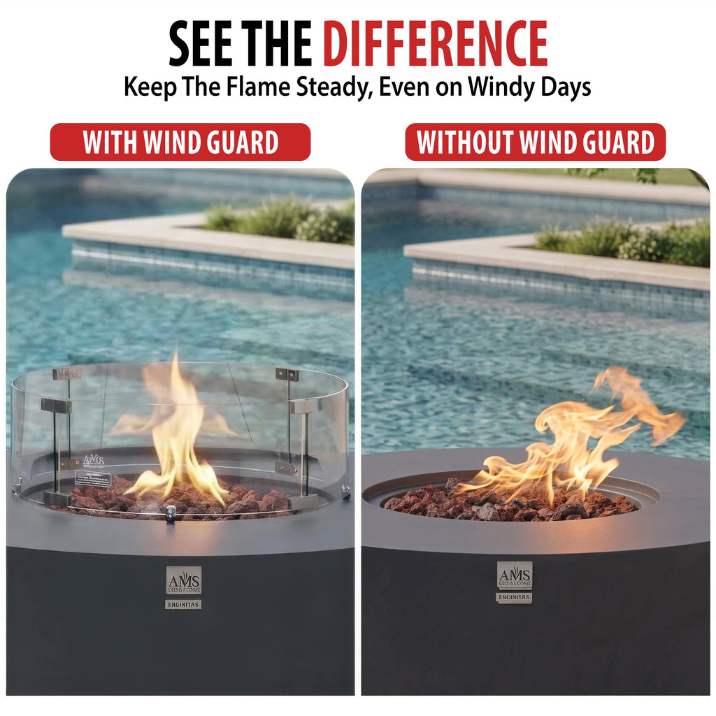 AMS Fireplace 27" Round Clear Tempered Glass Wind Guard f/Fire Pit Tables