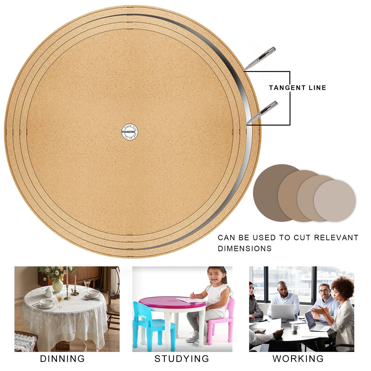 48 Inch Round Cork & Leather Table Pad Protector, Cuttable Size (42-48 Inch), Trimmable Dining Table Mat, Heat