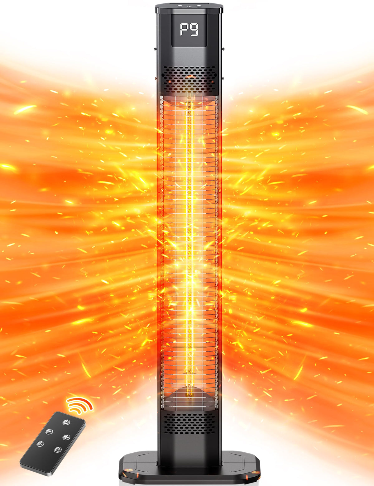 42" 1500W Electric Outdoor Infrared Heater with Remote, 9 Heat Levels, 24H Timer, 1S Fast Heating, IPX5 Waterproof