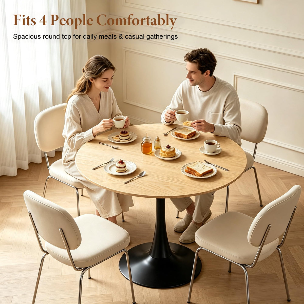 Inspired Saarinen Style 31.5" Modern Round Table, Tulip Base, Dining Coffee Table, Natural