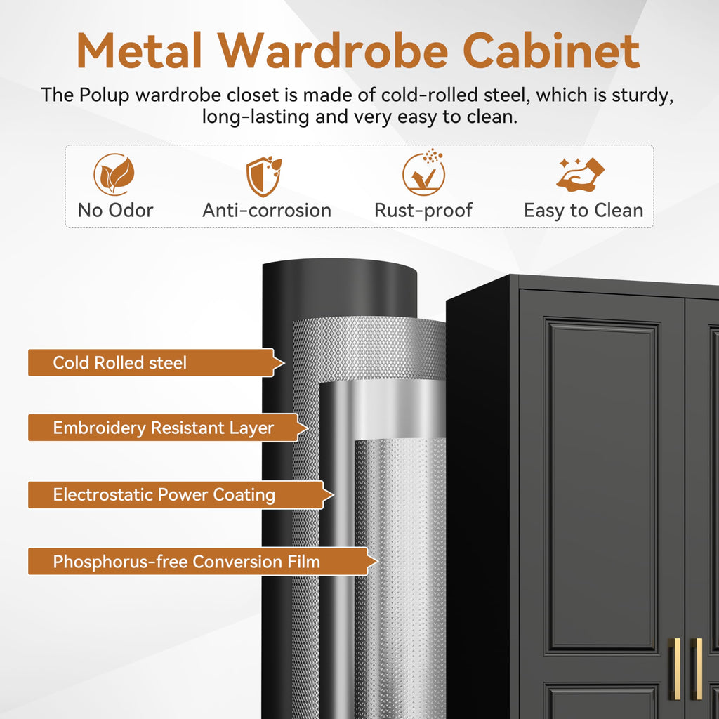 Metal Armoire Wardrobe Closet, 71" Tall Wardrobe Cabinet with 2 Doors