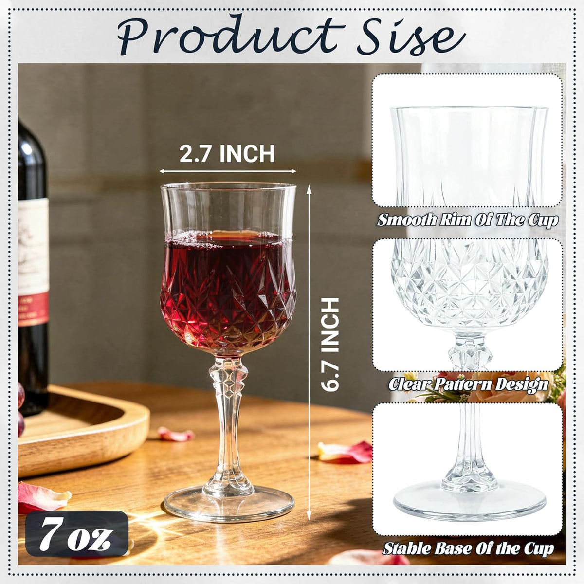 Plastic Wine Glasses, Plastic Goblets Vintage Style Cordial Unbreakable Drinking Glasses, Reusable Drinkware