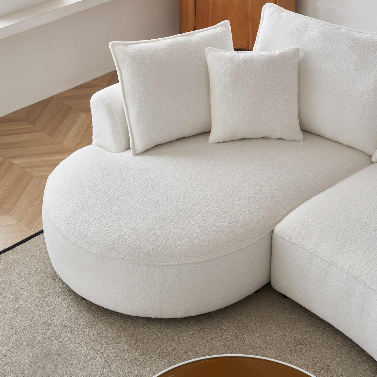 122.8" Curved Sofa, Cream Modern Boucle Modular Sectional Sofa Set 4 Seat Upholstered Couch