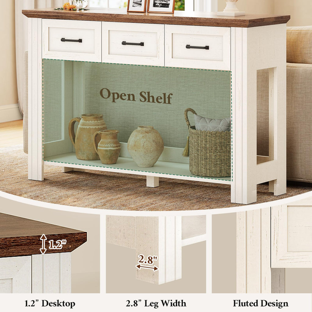 47" Farmhouse Console Table with 3 Drawers, Rustic Entryway Table