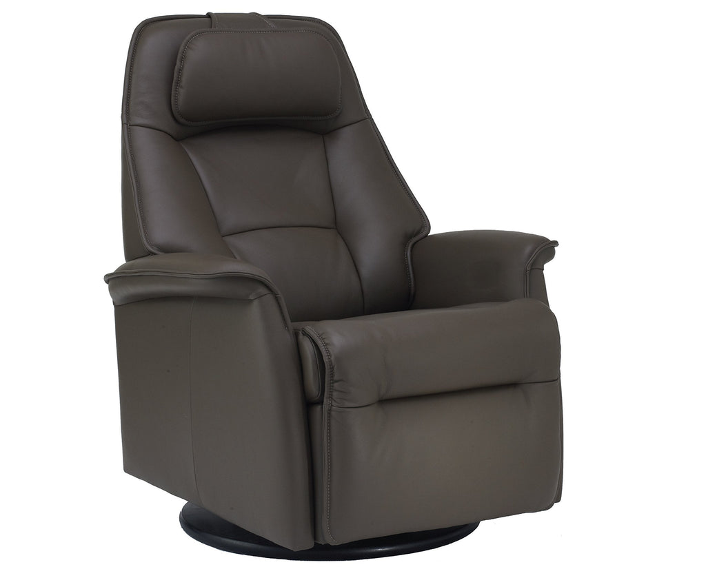 Small Power Recline Swivel Swing Relaxer Recliner Chair in Safari Astro Line Premium Leather