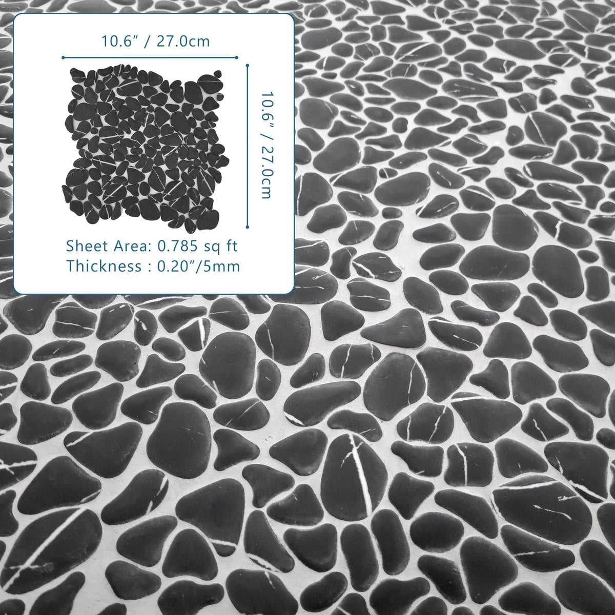 10-Sheet for Shower Floor Border Kitchen Bathroom Backsplash, Black Marquina Recycled Glass Marble Stone Looks Wall