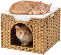 Cat Beds Indoor Kitten House, PE Rattan Cat Cave, Natural