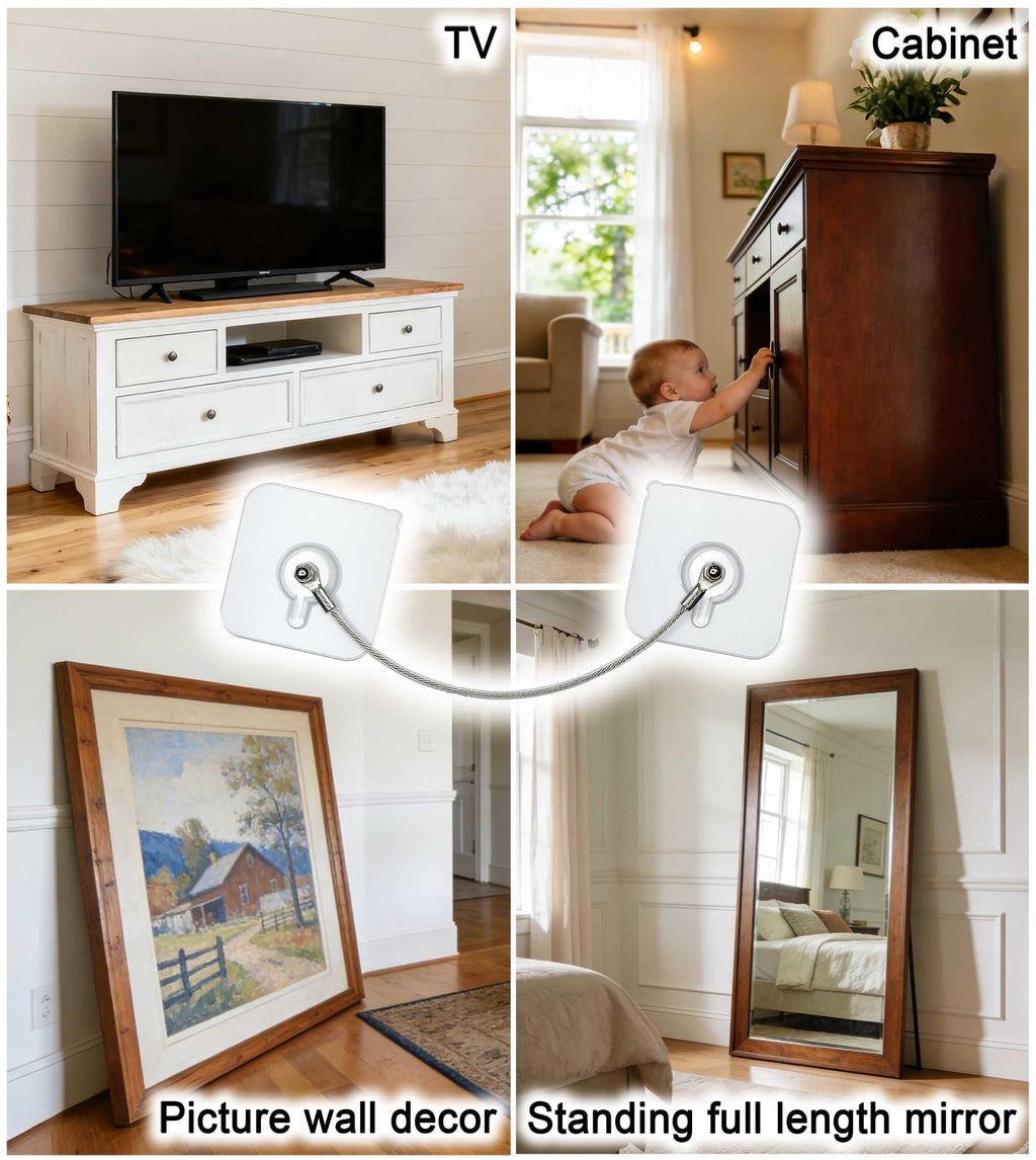10 Pack, 16 inches Furniture Anchors Kit for Baby Proofing, Adhesive TV Safety Straps Use to Prevent Falling and Anti