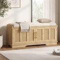 Shoe Cabinet with Bench, Rattan Entryway Storage Bench with Cushion, Shoe Storage Bench Cabinet with 2 Doors