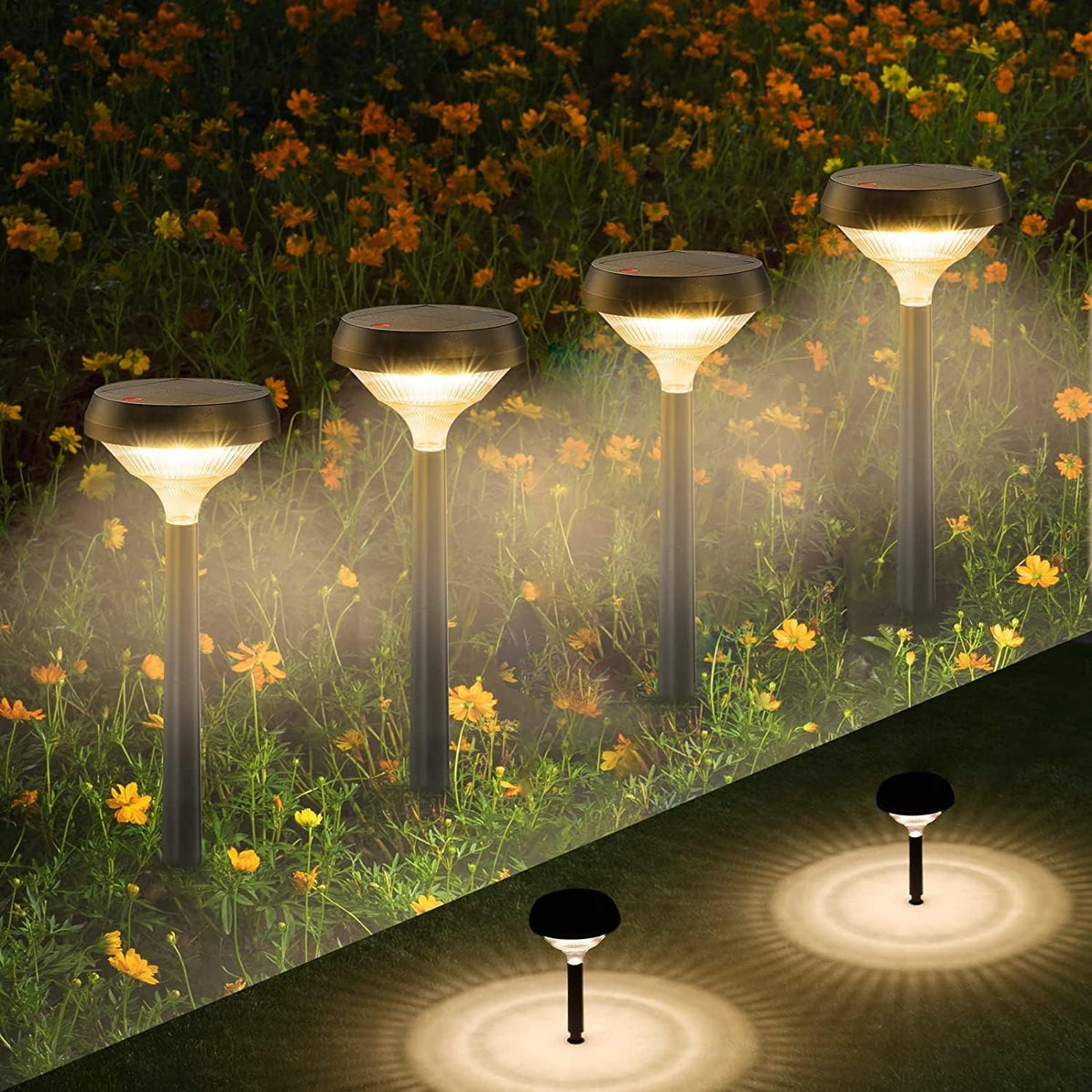 Solar Lights Outdoor4 Pack, Solar Pathway Lights Warm White