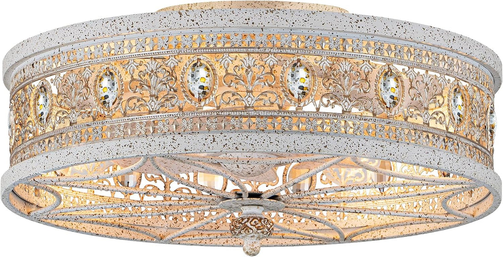 White Caged Crystal Ceiling Fan with Light & Remote