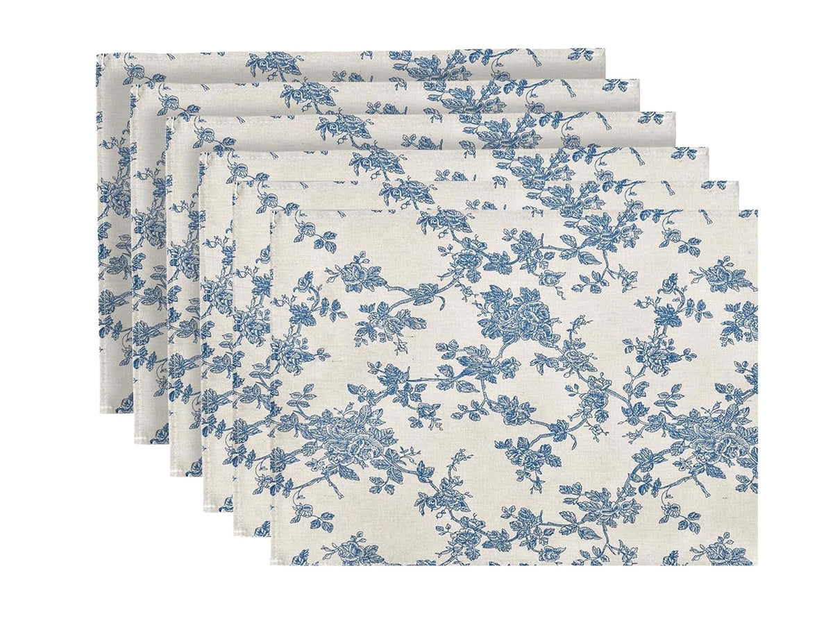 Pastoral 100% Polyester Fabric Placemats for Dining Table Set of 6