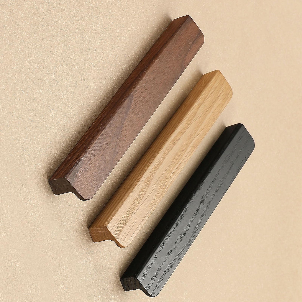 6 pcs Walnut Wood Square Angle 4.41 in Wooden Windbreaker Cabinet Door Handle Wooden Antique Style Long Walnut
