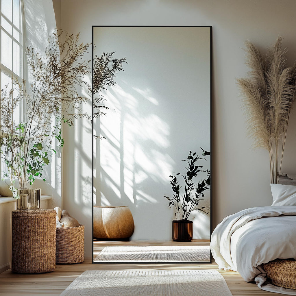 Full Length Mirror with Stand, 70x30 Black Floor Mirror
