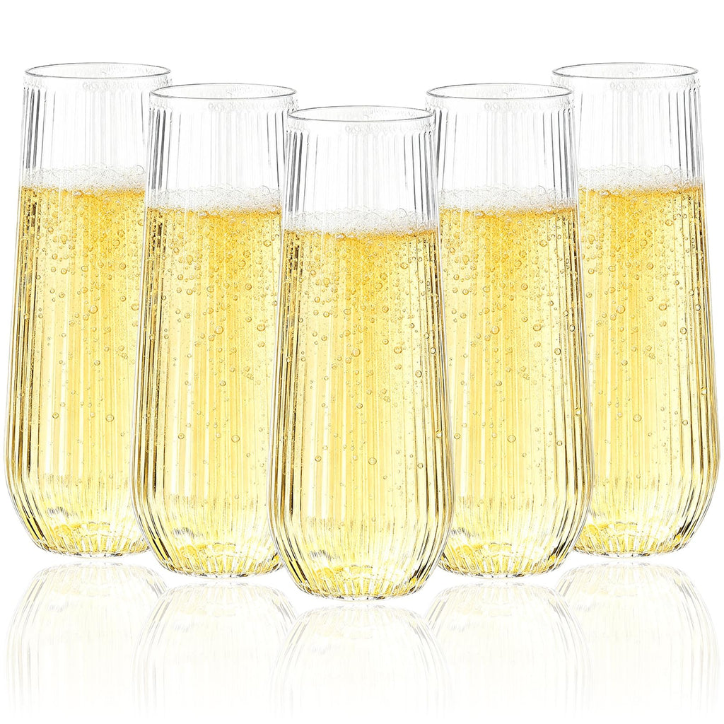 24pack Clear Plastic Champagne Flutes, 9oz Stemless Champagne Flute