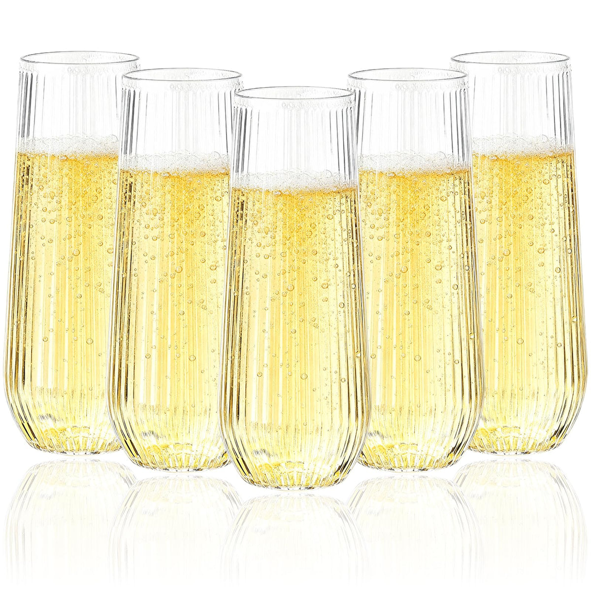 24pack Clear Plastic Champagne Flutes, 9oz Stemless Champagne Flute