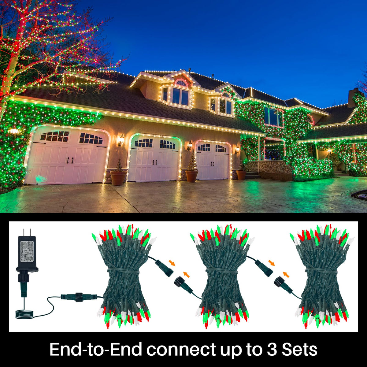 Red Green White Christmas Mini Lights, 32.5FT 100 LED Clear Bulbs String Lights with 16 Light Modes, Fairy Lights