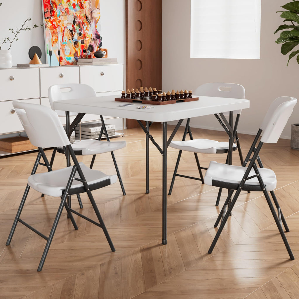 Folding Card Table Square and Chairs Set, Collapsible Legs & Portable for Indoor/Outdoor, Picnic, 5 Piece, White