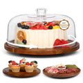 Stand with Clear Acrylic Dome Lid, 12'' Acacia Wood Cake Holder