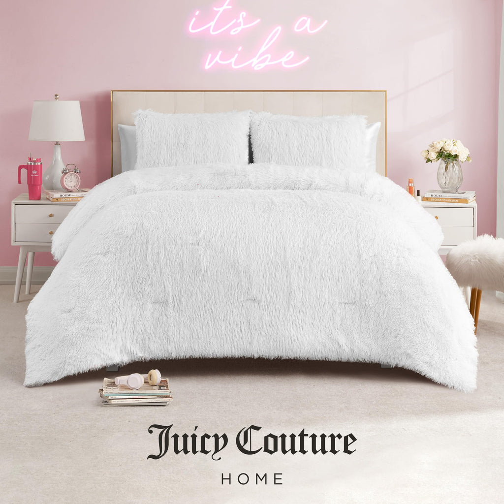 Shaggy Faux Fur White Comforter Set - Soft and Cozy 2-Piece Machine Washable Bedding Comforter and Sham