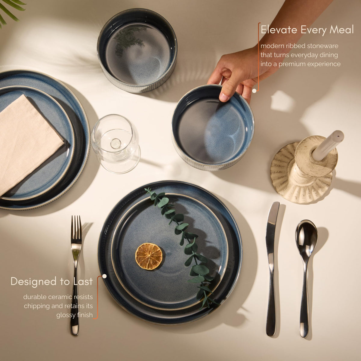 Ceramic Dinnerware Set, by , 12-Piece Service for 4, 9.8" Dinner Plates, 8" Salad Plates, 20 oz Bowls, Ombre Reactive
