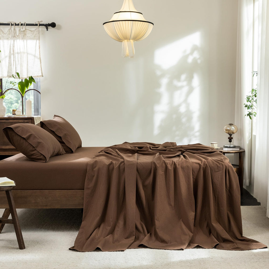 Cotton Sheets Set : Linen Feel Up to 19'' Extra Deep Pocket