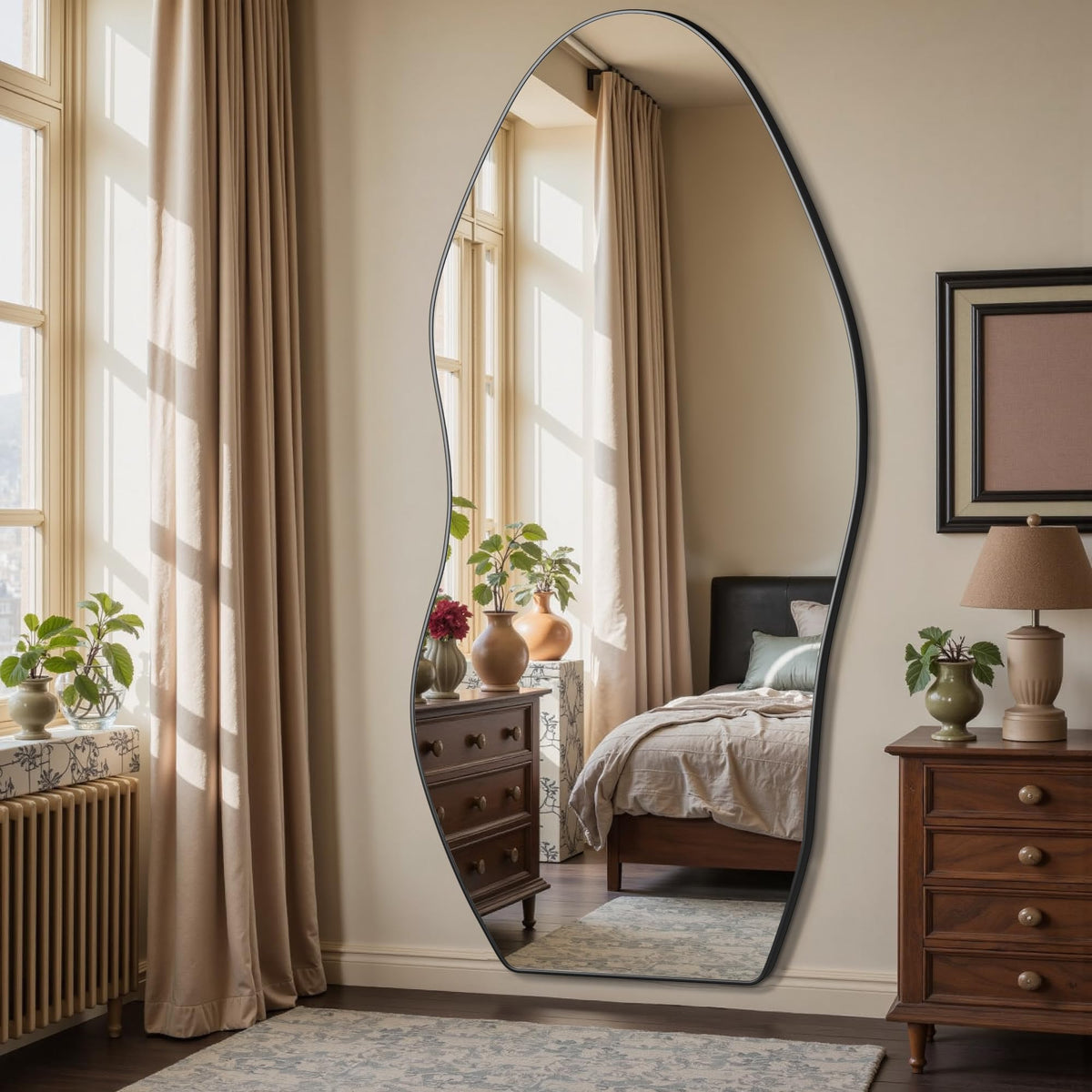 Irregular Full Length Mirror, 76"x36" Asymmetrical Floor Mirror with Stand, Standing Hanging Leaning Irregular